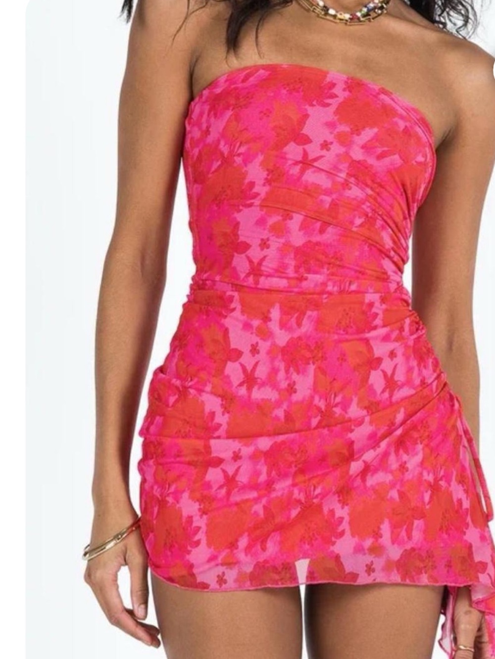 Princess Polly Pink & Coral Floral Strapless Mini Dress